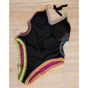 NEW Bar III 1Piece Be Weave It Black Cut Out Monokini Swimsuit Size XL MSRP $88